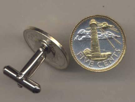 Barbados 5 Cent "Lighthouse" Two Tone Coin Cuff Links - 1 Pair