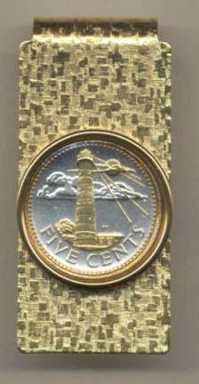 Barbados 5 Cent "Lighthouse" Two Toned Coin Hinged Money Clip