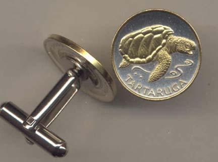 Cape Verde 1 Escudos "Sea Turtle" Two Tone Coin Cuff Links - 1 Pair