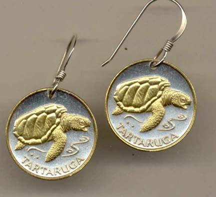 Cape Verde 1 Escudos "Sea Turtle" Two Tone Coin Earrings