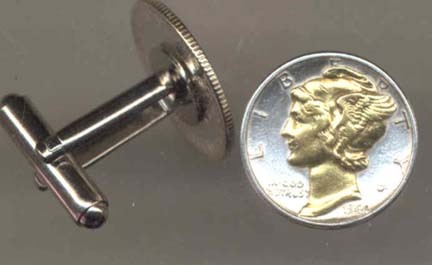 Mercury Dimes Two Tone U.S. Coin Cuff Links - 1 Pair