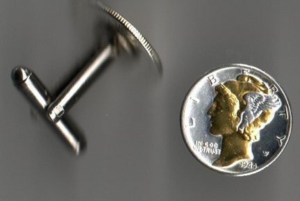 U.S. Mercury Silver Dime Two Tone Coin Cuff Links - 1 Pair