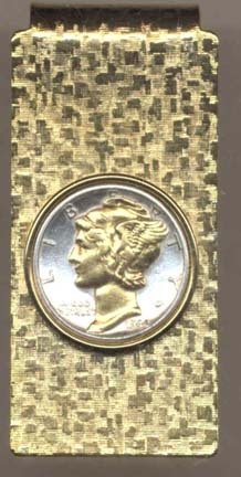 Mercury Dime (1916 - 1945) Two Tone U.S. Coin Hinged Money Clip