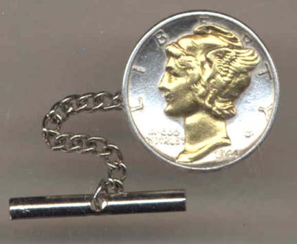 Mercury Dime (1916 - 1945) Two Tone Gold on Silver U.S. Coin Tie / Hat Tack