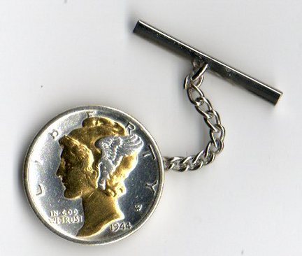 U.S. Mercury Dime Two Tone Coin Tie Tack (Minted 1916 - 1945)