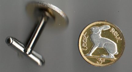 Ireland 3 Pence "White Rabbit" Two Tone Coin Cuff Links - 1 Pair