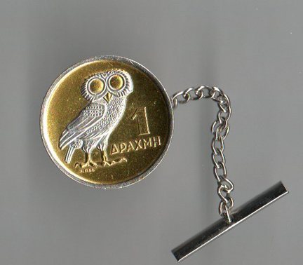 Greek 1 Drachma "Owl" Two Tone Coin Tie Tack