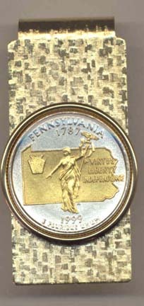 Pennsylvania Two Tone Statehood Quarter Hinged Money Clip