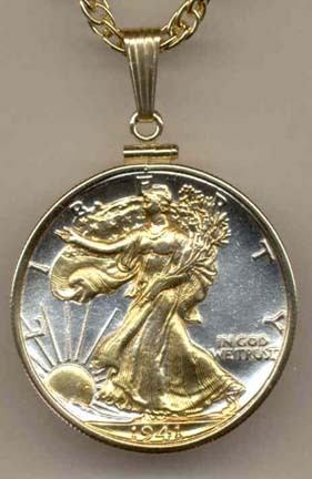 Walking Liberty Half Dollar (1916 - 1947) Two Tone Plain Edge U.S. Coin with 24" Chain
