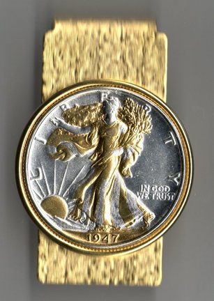 U.S. Walking Liberty Silver Half Dollar Two Tone Coin Hinge Money Clip (Minted 1916 - 1947)