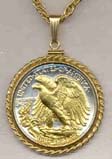 Reverse Walking Liberty Half Dollar (1916 - 1947) Two Tone Rope Bezel U.S. Coin with 24" Chain