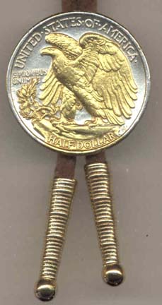 Reverse Walking Liberty Half Dollar Two Tone U.S. Coin Bolo Tie