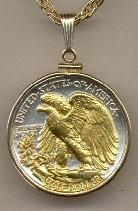 Reverse Walking Liberty Half Dollar (1916 - 1947) Two Tone Plain Edge U.S. Coin with 24" Chain