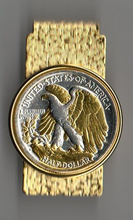 U.S. Walking Liberty Silver Half Dollar Reverse Two Tone Coin Hinge Money Clip (Minted 1916 - 1947)