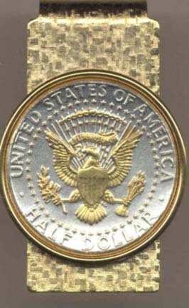 Kennedy Half Dollar (Eagle, Banner and Stars in Gold) Two Tone U.S. Coin Hinged Money Clip