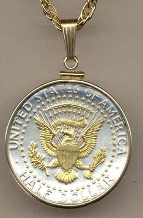 Reverse Kennedy Half Dollar (1970 - Date) Two Tone U.S. Coin with 24" Chain
