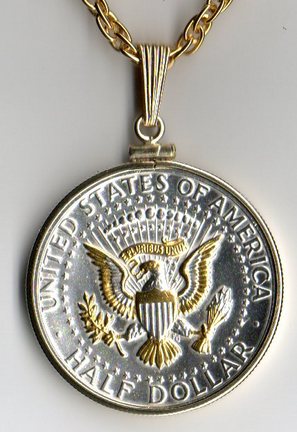 U.S. Kennedy Half Dollar Reverse Eagle (Minted 1970 - Date) Two Tone Plain Bezel Coin with 24" Chain