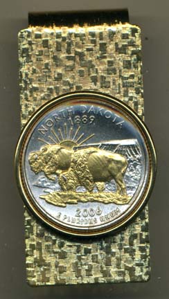 North Dakota Two Tone Statehood Quarter Hinged Money Clip