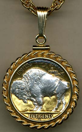 Buffalo Nickel "Sacred White Buffalo" (1913-1938) Two Tone Rope Bezel U.S. Coin with 18" Chain