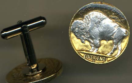 Buffalo Nickel "Sacred White Buffalo" (1913-1938) Two Tone U.S. Coin Cuff Links - 1 Pair