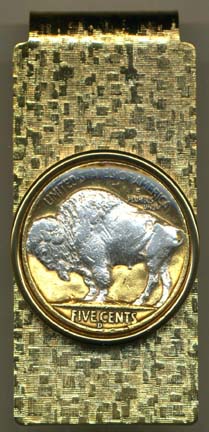 Buffalo Nickel "Sacred White Buffalo" (1913-1938) Two Tone U.S. Coin Hinged Money Clip