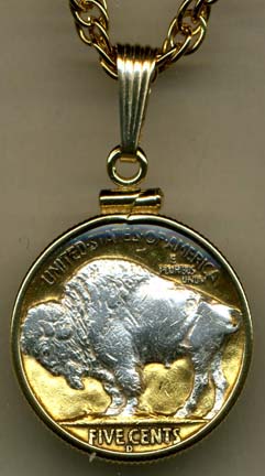 Buffalo Nickel "Sacred White Buffalo" (1913-1938) Two Tone Plain Edge U.S. Coin with 18" Chain