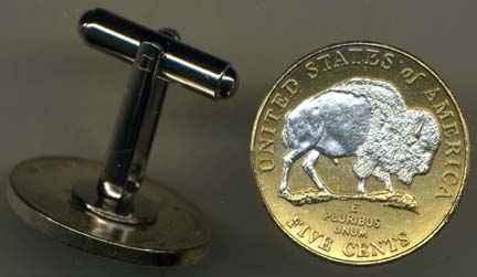 New Jefferson Nickel "White Buffalo" (2005) Two Tone U.S. Coin Cuff Links - 1 Pair