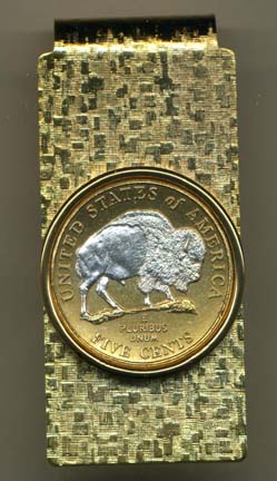 New Jefferson Nickel "Sacred White Buffalo" (2005) Two Tone U.S. Coin Hinged Money Clip