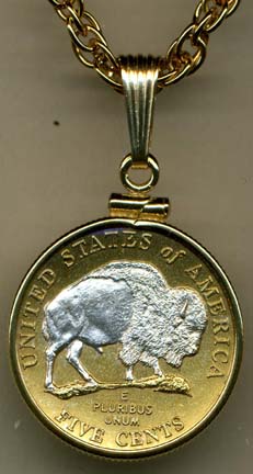 New Jefferson Nickel "Sacred White Buffalo" (2005) Two Tone Plain Edge U.S. Coin with 18" Chain