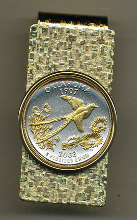 Oklahoma Two Tone Statehood Quarter Hinged Money Clip