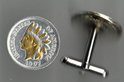 U.S. Indian Head Penny Two Tone Coin Cuff Links - 1 Pair