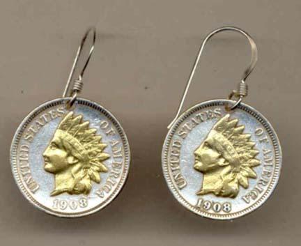 Indian Head Penny Two Tone Coin Earrings