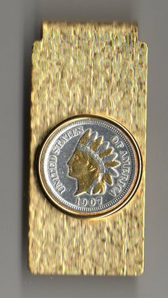 U.S. Indian Head Penny Two Tone Coin Hinge Money Clip (Minted 1859 - 1909)