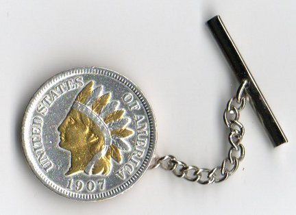 U.S. Indian Head Penny Two Tone Coin Tie Tack (Minted 1859 - 1909)