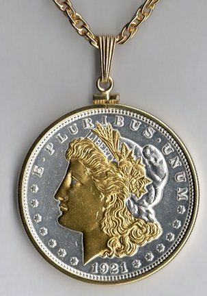 U.S. Morgan Silver Dollar (Minted 1878 - 1921) Two Tone Plain Bezel Coin with 24" Chain