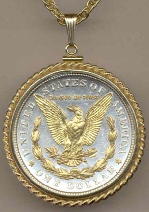 Reverse Morgan Silver Dollar (1878 - 1921) Two Tone Rope Bezel U.S. Coin with 24" Chain