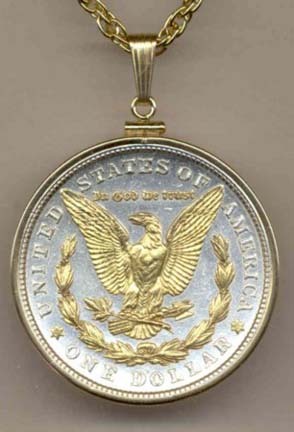 Reverse Morgan Silver Dollar (1878 - 1921) Two Tone Plain Edge U.S. Coin with 24" Chain