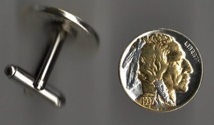 U.S. Indian Head Nickel Two Tone Coin Cuff Links - 1 Pair