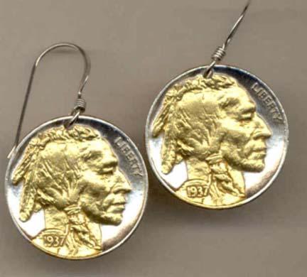 Indian Head Nickel Two Tone Coin Earrings