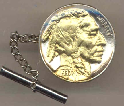 Indian Head Nickel (1913 - 1938) Two Tone Gold on Silver U.S. Coin Tie / Hat Tack