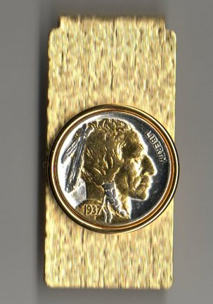 U.S. Indian Head Nickel Two Tone Coin Hinge Money Clip (Minted 1913 - 1938)