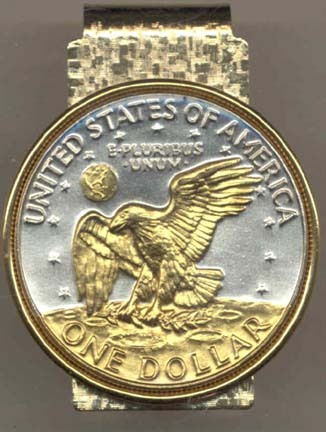 Reverse Eisenhower Dollar (1971 - 1978) Two Tone U.S. Coin Hinged Money Clip