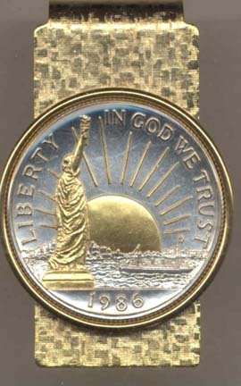 Statue of Liberty Half Dollar (1986) Two Tone U.S. Coin Hinged Money Clip