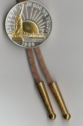 U.S. Statue of Liberty Half Dollar Two Tone Coin Bolo Tie (Minted 1986)