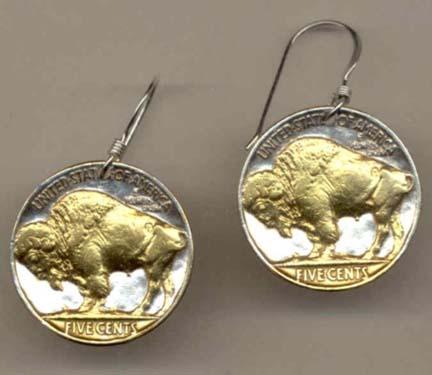 Buffalo Nickel Two Tone Coin Earrings