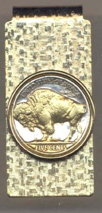 Buffalo Nickel  (1913 - 1938) Two Tone U.S. Coin Hinged Money Clip  