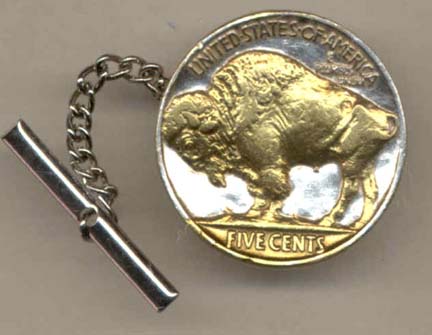 Buffalo Nickel (1913 - 1938) Two Tone Gold on Silver U.S. Coin Tie / Hat Tack