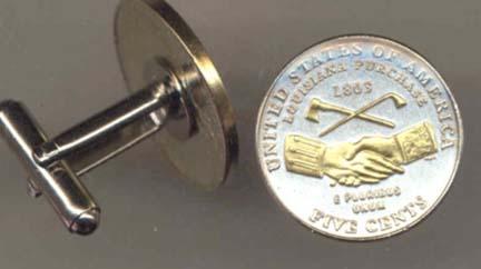 New Jefferson Nickel "Peace" Two Tone U.S. Coin Cuff Links - 1 Pair
