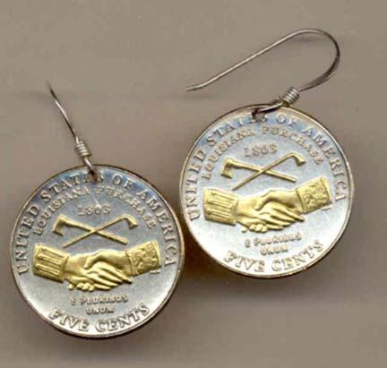 New Jefferson Nickel "Peace Medal" Two Tone Coin Earrings