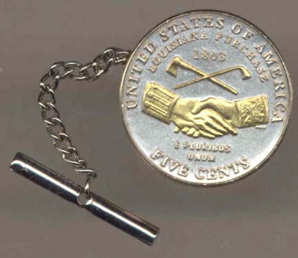 Jefferson Nickel 'Peace Medal' (2004) Two Tone Gold on Silver U.S. Coin Tie / Hat Tack